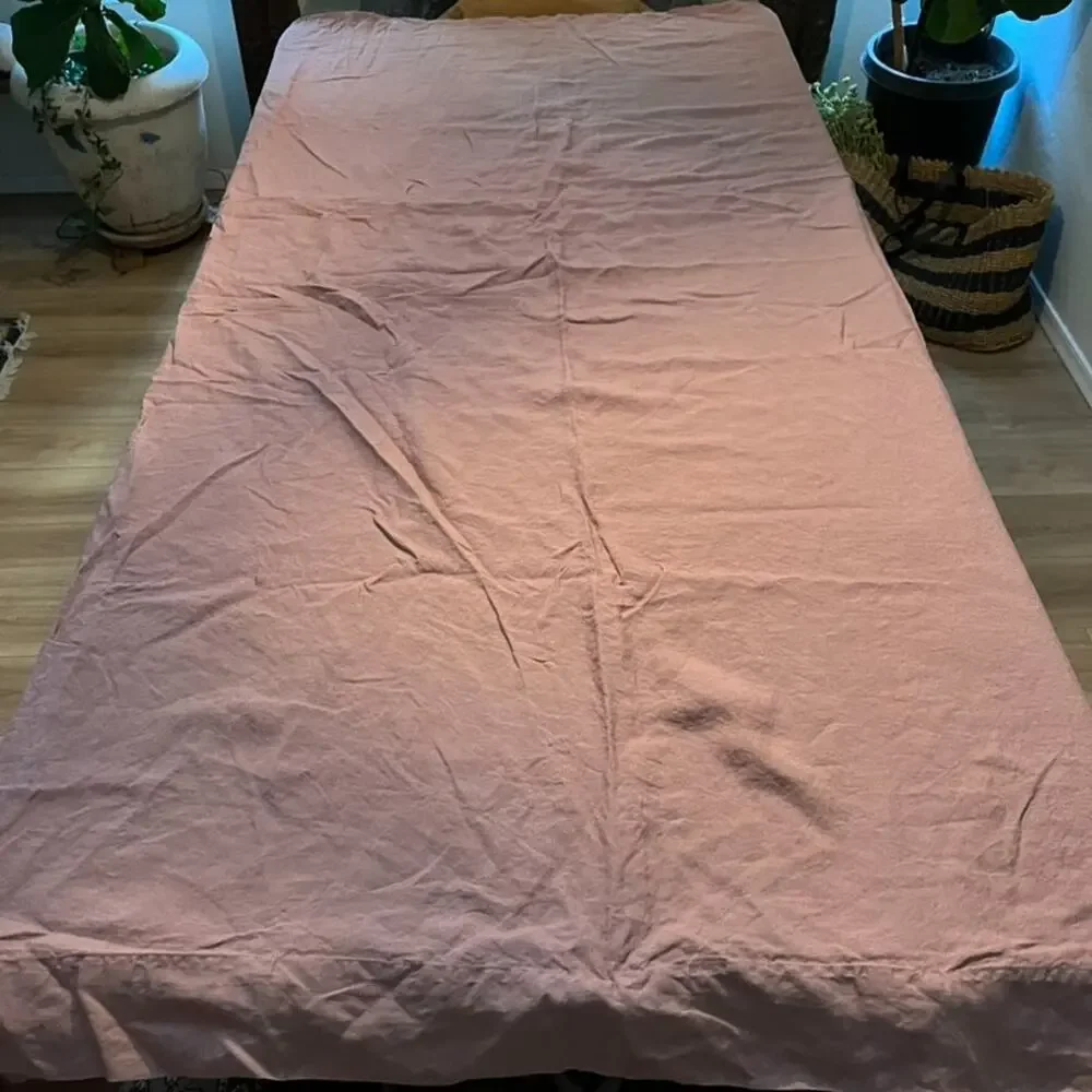 IKEA 100% Linen Duvet Cover and Pillow Shams Set Ties Closure 88 x 83 Stonewash